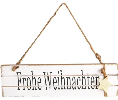 Produktbild von Türschild Frohe Weihnachten aus Holz - Schild weiß braun 28 cm
