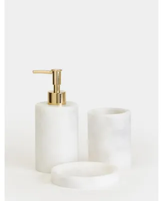 Image de Ensemble de salle de bain 3 pièces en marbre blanc et or avec distributeur et porte-savon