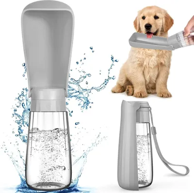 Obrázok produktu pre Prenosná fľaša na pitie pre psov - nepriepustná a praktická na cesty - 550 ml - sivá