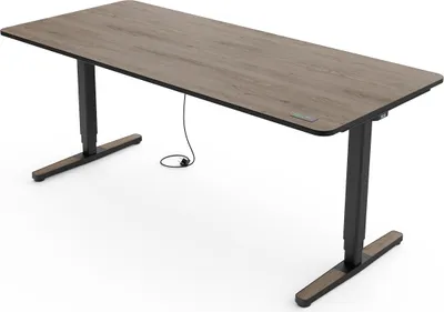 Produktbild von Yaasa Desk Pro Höhenverstellbarer Schreibtisch Elektrisch 200 x 80 cm, Eiche dunkel/Schwarz – Touch Handschalter – 9 Speicherfunktionen – Höhenanzeige