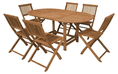 Produktbild von AXI Jadi Ovaler Gartenset mit 6 Klappbaren Stühlen aus Teak Holz | Sitzgruppe / Gartenmöbel für 6 Personen | Esstisch für Draußen / Garten | Gartentisch Oval mit 6 Gartenstühlen Klappbar aus Teakholz