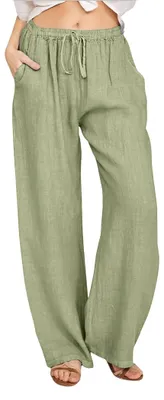 Productafbeelding van CHARTOU Palazzo broek voor dames, met elastische tailleband en koord, wijde pijpen, losse pasvorm