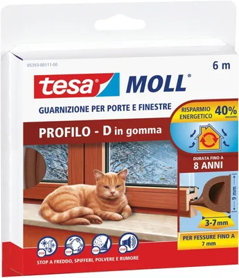 Produktbild von TESA 05393-00111-00, Tür, Fenster, Rahmenlos, Above door, Oberhalb des Fensters, Side door, Seitenfenster, Unter der Tür, Under window, Braun, Gummi, 6 m