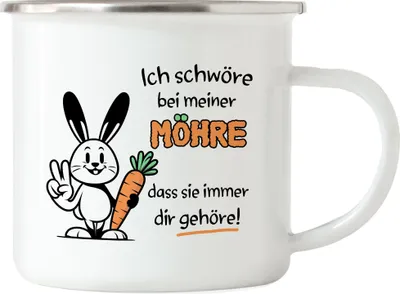 Produktbild von Ich schwöre bei meiner Möhre Witziger Hase Emaille Tasse - Jahrestag Präsent