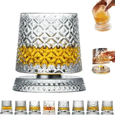 Obrázok produktu pre Otočný krištáľový pohár (B), pohár na vodu/pivo, 280 ml, so svietiacim krištáľovým podtáckom, vhodný ako koktejlový pohár alebo šálka na kávu, darček
