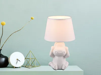 Obrázek produktu pro Keramická stolní lampa NILSON opice nic neslyší bílé látkové stínítko 27cm