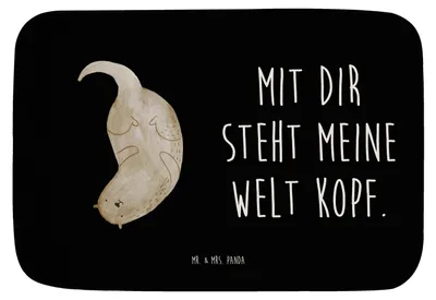 Produktbild von Mr. & Mrs. Panda Badematte Otter Kopfüber - Schwarz - Geschenk, Niedlich, Badteppich, Verknallt, Seeotter, Duschvorleger, Badvorleger, badezimmer läufer, Verliebt, Liebe