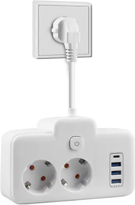 Zdjęcie produktu dla Podwójne gniazdo - Gniazdko ścienne - Ładowanie wielu urządzeń - Z 3 portami USB i jednym portem Type-C - 6 w 1 - Białe