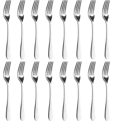 Productafbeelding van BEWOS 16 stuks roestvrijstalen vorken, gepolijst, vaatwasmachinebestendig, van hoge kwaliteit, zilver (8,07 inch)