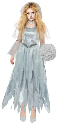 Zombie-Geisterbraut Kostüm Damen, Kleid + Kapuzenumhang, Gr. 16-18