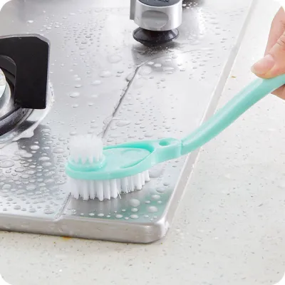 Image de Brosse à chaussures double face, de forme incurvée, avec un long manche, multifonctionnelle, avec des griffes pour le nettoyage, de couleur verte