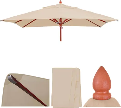 Produktbild von Ersatz-Bezug für Gastronomie Holz-Sonnenschirm MCW-C57, Sonnenschirmbezug Ersatzbezug, eckig 4x4m Polyester 3kg  creme