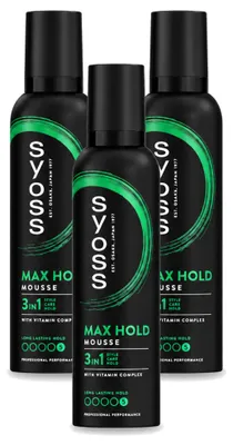Imagen del producto de 3 unidades de espuma para el cabello Syoss Keratin, 250 ml cada una. Paquete económico