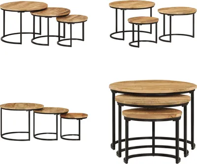 Produktbild von vidaXL Satztische 3 Stk. Raues Massivholz Mango - Satztisch - Satztische - Satztisch Set - Satztisch Modern