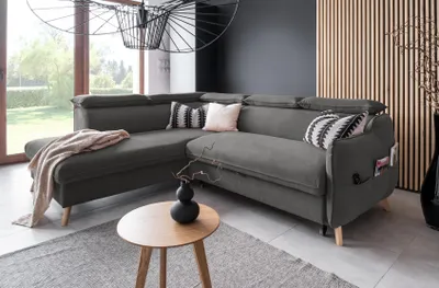 Produktbild von MIUFORM Sweet Harmony - Ecksofa mit Bettfunktion und Bettkasten L-FORM LINKS - 253x208cm - Velours Dunkelgrau - Sofa Schlafsofa Couch