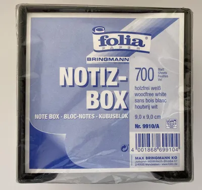 Produktbild von Folia Kunststoffzettelbox schwarz/9910-A 95x95x95 mm