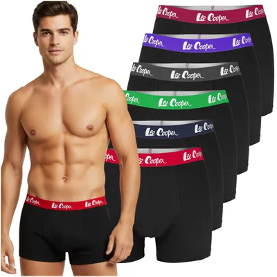 Zdjęcie produktu dla Lee Cooper 6-pak bokserek męskich, oddychająca bielizna bawełniana z kolorowym pasem z logo – rozmiar L