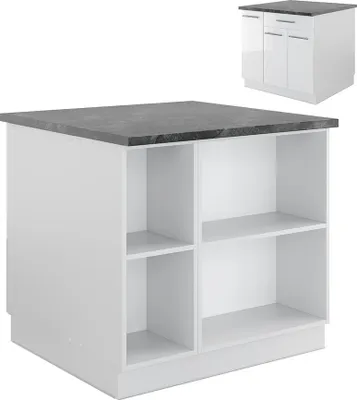 Produktbild von Vicco Kücheninsel Fame-Line, 90 cm mit Schublade, ohne Arbeitsplatte, Weiß Hochglanz/Weiß
