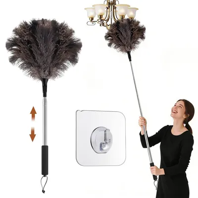 Zdjęcie produktu dla Szczotka do kurzu teleskopowa, pióra strusia, 116 cm, możliwość prania, czarna, zestaw 2 sztuki