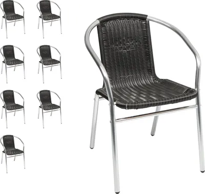 Image de 8 pièces Chaise de bistrot stable en aluminium / poly rotin empilable
