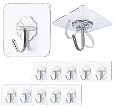 Produktbild von Selbstklebende Haken, 10 Stück, transparent, kein Bohren erforderlich (max. 10 kg), nahtlos, wasser- und ölbeständig, multifunktionale selbstklebende Haken, selbstklebende Wandhaken für Küche und Bad