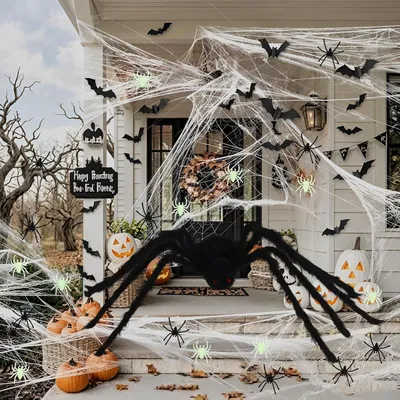 Produktbild von Halloween Spinnenset, Riesenspin 200 cm, Spinnennetz 80 g, 20 Mini-Spinnen, Dekoration für Outdoor