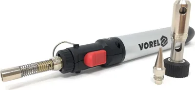 A soldering iron and its attachments are displayed on a white background.