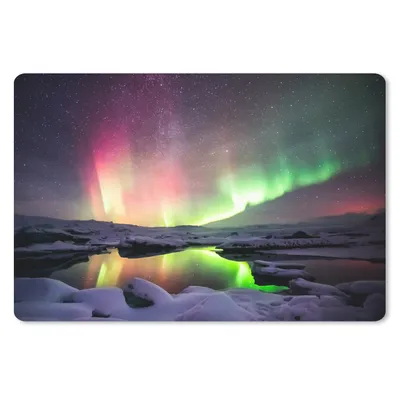 Produktbild von MuchoWow® Schreibtischunterlage Nordlichter - Schnee - Island 60x40 cm - XXL Mauspad - Großes Mauspad