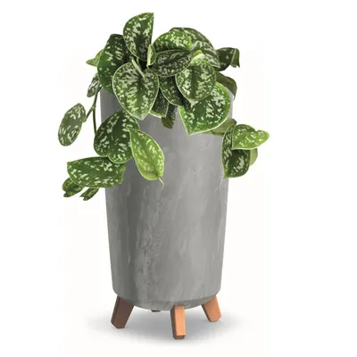 Produktbild von Blumentopf mit Füßen Hoh Pflanzkübe D 24 cm hell Grau Kunststoff Töpfe Beton Optik Übertöpfe Geldbaum Kakteen Gummibaum