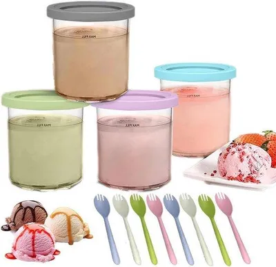 Obrázek produktu pro Opakovaně použitelné špejle na zmrzlinu bez BPA s těsněním – 4 kusy + 8 lžiček – vhodné do myčky