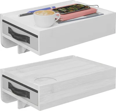 Produktbild von Relaxdays Nachttisch klemmbar, 2er Set, Bambus, HxBxT: 14 x 37 x 26,5 cm, Schublade, Bettablage zum Einhängen, weiß