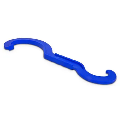 A blue plastic tool on a white background.