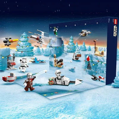 Produktbild von LEGO 75307 Star Wars Adventskalender 2021 Bausatz Mandalorianer Weihnachtsgeschenke für Kinder ab 6 mit Baby Yoda Minifigur