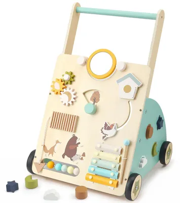 Produktbild von Montessori Spielzeug - Baby Lauflernwagen & Aktivitätscenter - Holz - Höhenverstellbar - Stauraum - Leise Räder - Für 0-1 Jahre - Weiß