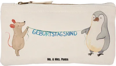 Produktbild von Mr. & Mrs. Panda Federmappe Maus Pinguin Geburtstag Größe S Klein - Weiß - Geschenk, kosmetiktäschchen, Party, pencil case, Pouch, Kosmetiktasche, Federtasche