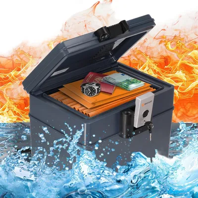 Produktbild von e Dokumentenkassette 2037 A4 XXL Wasserdichte & Feuerfeste Dokumentenbox mit Schlüssel für Wertgegenstände & Dokumente Tragbarer Safe H32