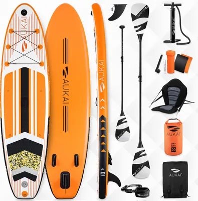 Produktbild von Stand Up Paddle Board 320cm 2in1 mit Kajak Sitz SUP Surfboard aufblasbar + Paddel und Doppelpaddel Surfbrett Paddling Paddelboard - orange