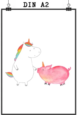 Produktbild von Mr. & Mrs. Panda Bild Einhorn Schwein DIN A2 - Weiß - Geschenk, Wandbild, Freundin, Freundschaft, drucke, Posterdruck, Unicorn, Einhörner, Plakat, wanddeko