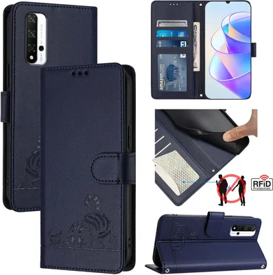 Produktbild von Leder Hülle für Honor 20 /Honor 20 Pro Süße Katze Flip Case Brieftasche Schutzhülle mit Standfunktion Blau