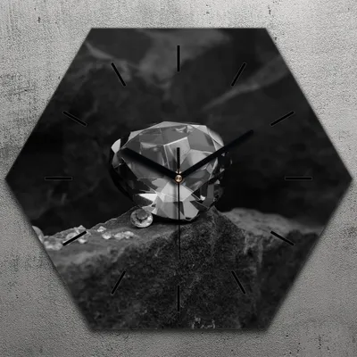 Produktbild von Uhr hexagonal 40 cm Glas Geräuschlos schwarze Zeiger - Diamanten Edelsteine