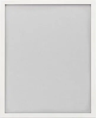 A white picture frame with a light gray matting.