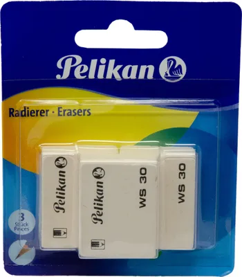 Produktbild von Pelikan Radierer WS30 aus Kautschuk Blisterverpackung mit 3 Stück