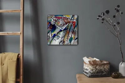 Produktbild von Coloray Hodiny Unikátní 30x30 cm  Tiché hodiny Pro obývací pokoj a kuchyň Nástěnné hodiny Plátno Bílé ručičky hodin - Kandinsky abstrakce