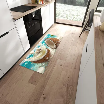 Produktbild von Küchenläufer 60 x 150 cm Braun rutschfest & waschbar – Küchenteppich Zerbrochene Kokosnüsse PVC Teppichläufer Küche