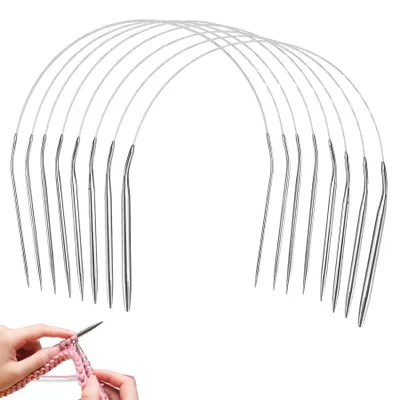 Image de Lot de 8 aiguilles à tricoter circulaires en métal, 60 cm, 2 mm/2,5 mm/3 mm/3,5 mm/4 mm/4,5 mm/7 mm/8 mm, en acier inoxydable, pour bonnets et manches