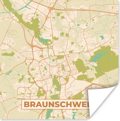 Produktbild von MuchoWow® Poster Braunschweg - Karte - Vintage - Stadtplan 30x30 cm - Wandposter - Printing