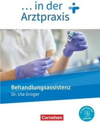 A person wearing blue gloves is holding a syringe with a vial.
