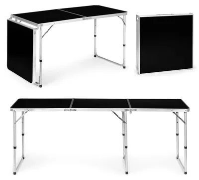 Obrázek produktu pro Turistický stůl, skládací kempingový stůl, černá deska, 180 x 60 cm