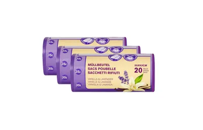 Produktbild von Müllbeutel Allzweckbeutel Reißfeste Müllbeutel mit Zugband 35L - Vanilla & Lavender 3 Rollen x 20 Beutel