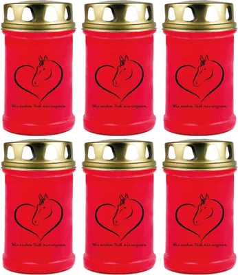 Produktbild von Grabkerze Rot 6er Pack, Brenndauer: 48 Stunden ( je Kerze ), Motiv: Herz